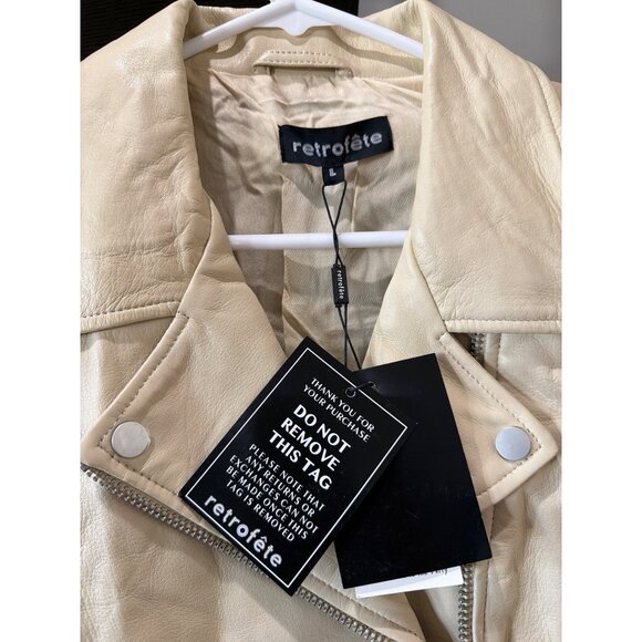 retrofete Lo Leather Biker Jacket Cream Womens Size Large - Picture 6 of 7